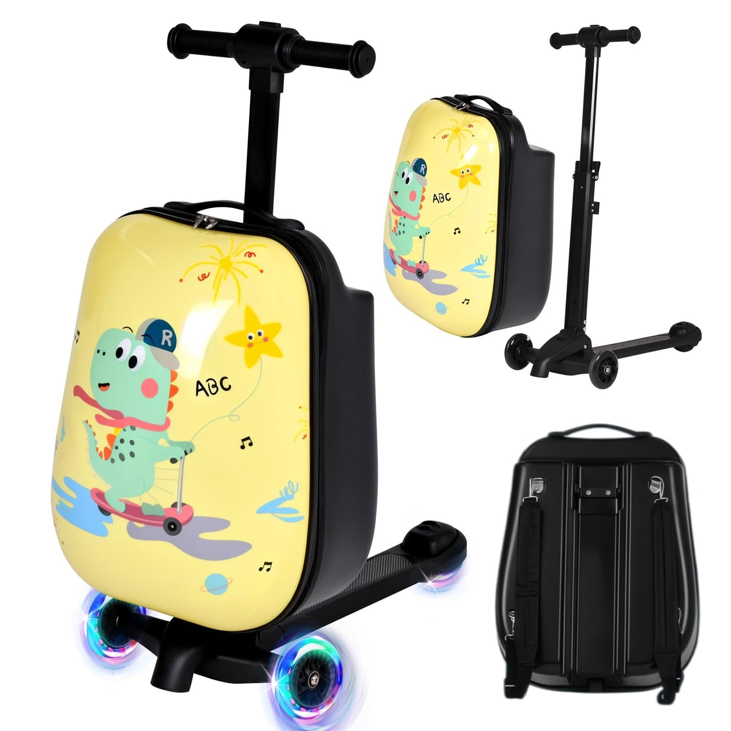smilesun 4-in-1 Detachable Scooter Suitcase for Kids & Teens – 3D Owl/Dolphin Hardside Ride-On Luggage, Lightweight Foldable Design, Unique Travel Gift for Children