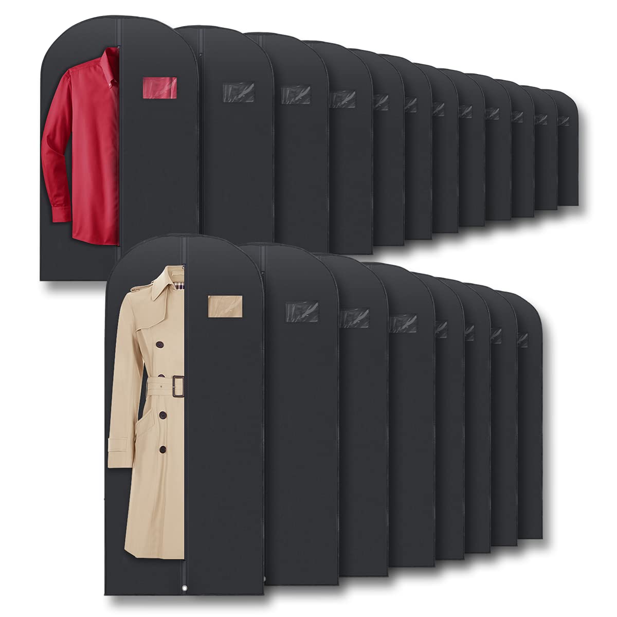 Plixio Garment Bags Suit Bag for Travel and Clothing Storage of Dresses, Dress Shirts, Coats— Includes Zipper and Transparent Window
