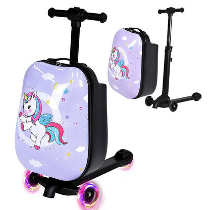 smilesun 4-in-1 Detachable Scooter Suitcase for Kids & Teens – 3D Owl/Dolphin Hardside Ride-On Luggage, Lightweight Foldable Design, Unique Travel Gift for Children