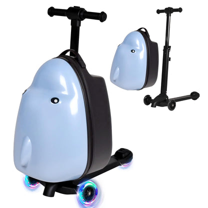 smilesun 4-in-1 Detachable Scooter Suitcase for Kids & Teens – 3D Owl/Dolphin Hardside Ride-On Luggage, Lightweight Foldable Design, Unique Travel Gift for Children