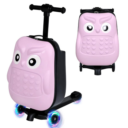 smilesun 4-in-1 Detachable Scooter Suitcase for Kids & Teens – 3D Owl/Dolphin Hardside Ride-On Luggage, Lightweight Foldable Design, Unique Travel Gift for Children