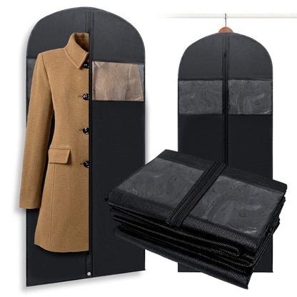 Plixio 60” Black Garment Bags for Hanging Clothes, Men Suit Bag for Travel and Clothing Closet Storage of Women Dress, Shirts, Coats, Suit Cover - Includes Zipper and Transparent Window