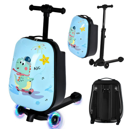 smilesun 4-in-1 Detachable Scooter Suitcase for Kids & Teens – 3D Owl/Dolphin Hardside Ride-On Luggage, Lightweight Foldable Design, Unique Travel Gift for Children