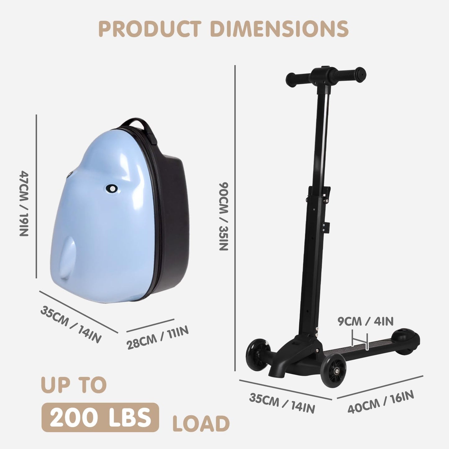 smilesun 4-in-1 Detachable Scooter Suitcase for Kids & Teens – 3D Owl/Dolphin Hardside Ride-On Luggage, Lightweight Foldable Design, Unique Travel Gift for Children
