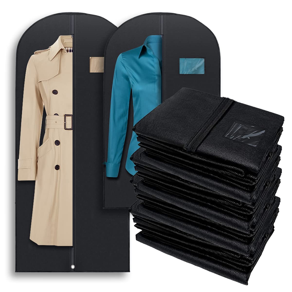 Plixio Garment Bags Suit Bag for Travel and Clothing Storage of Dresses, Dress Shirts, Coats— Includes Zipper and Transparent Window