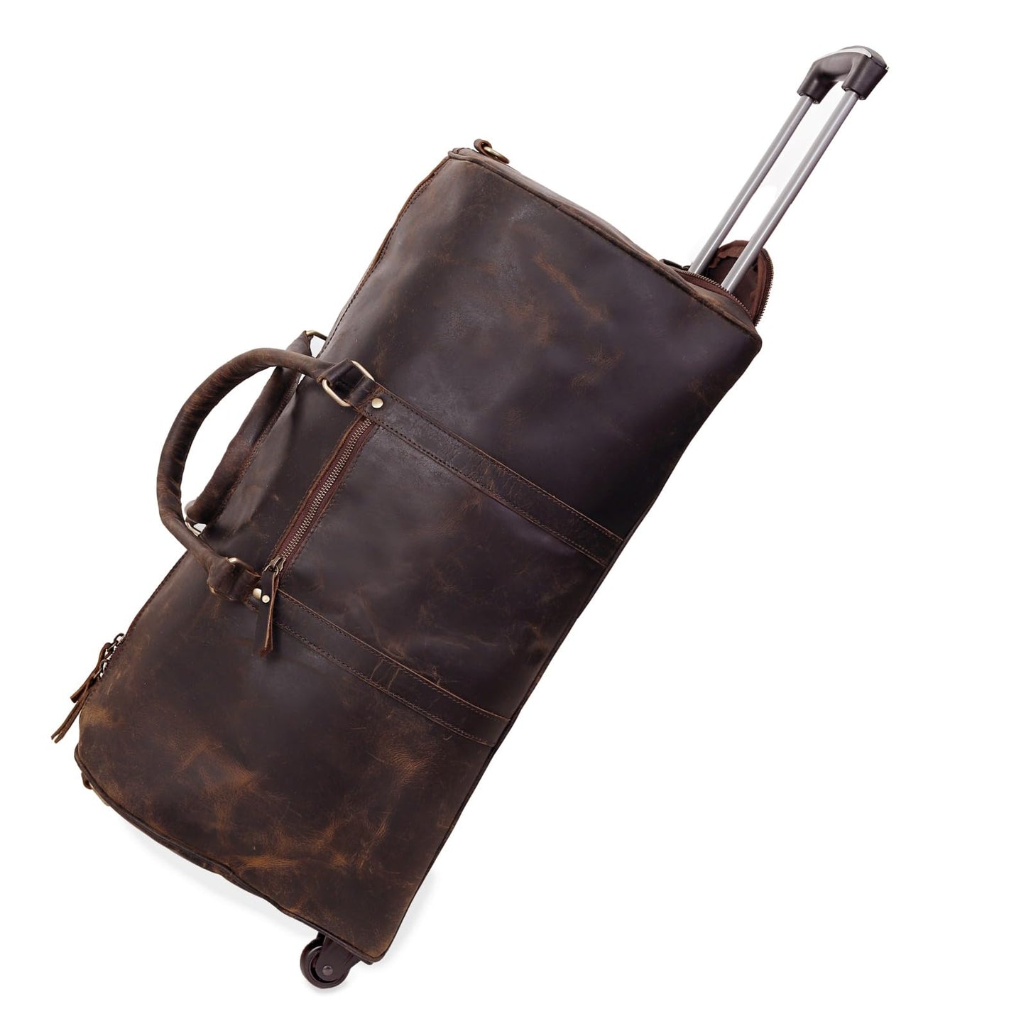 Large Leather Rolling Duffel Bag For Weekend Travel