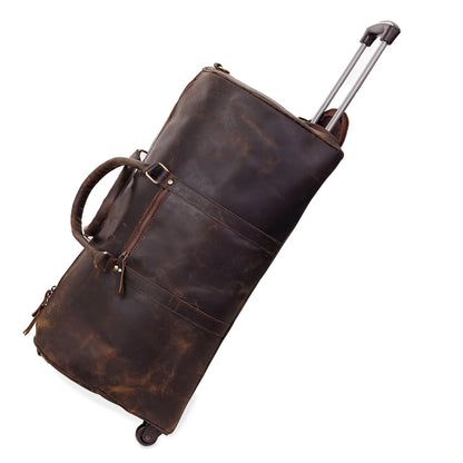 Large Leather Rolling Duffel Bag For Weekend Travel