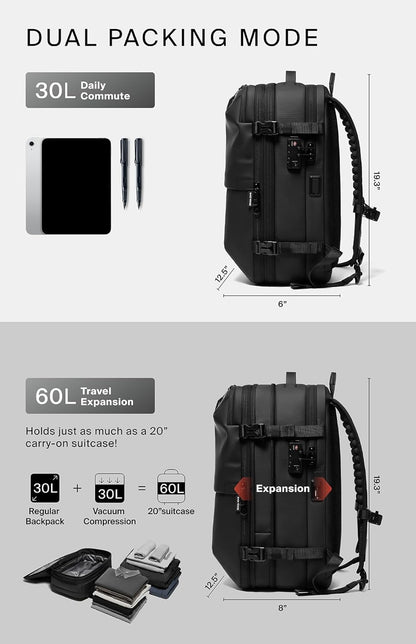 BlackVoyage Vortex Vacuum Seal Travel Backpack 60L Expandable Air Compression System Water Resistant TSA Lock Carry-On