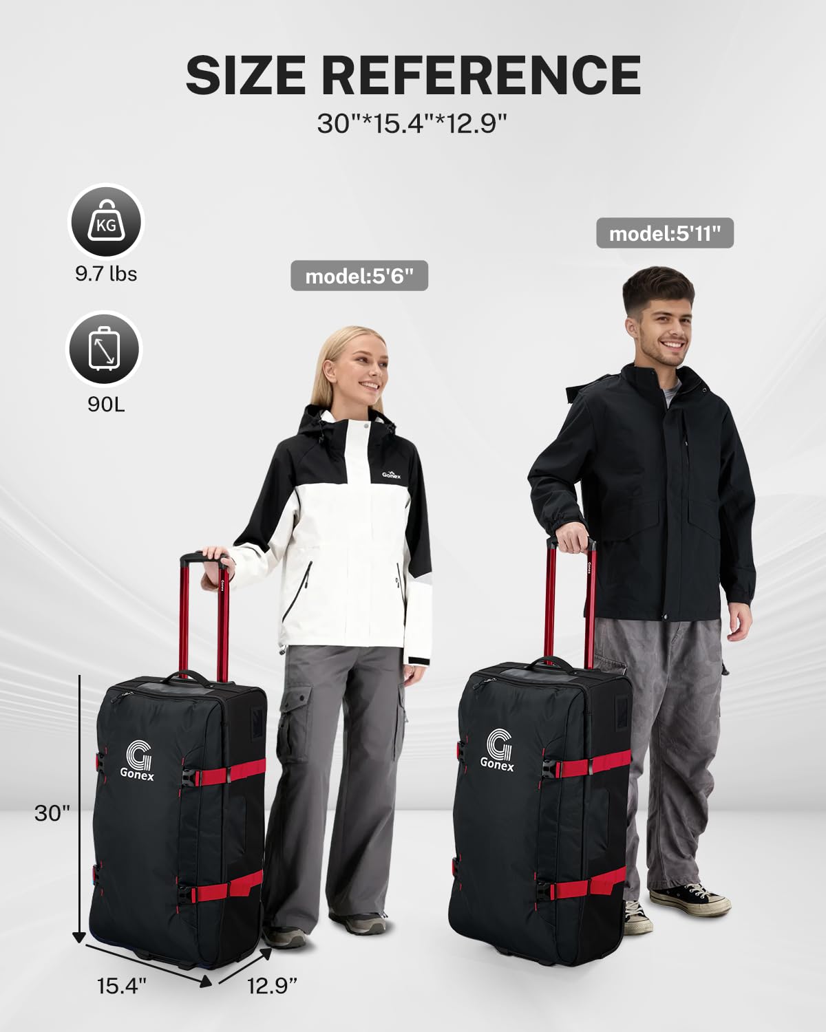 Gonex Rolling Duffle Bag with Wheels, Water-repellent 90L Nylon Large Wheeled Travel Duffel Luggage with TSA Lock & Telescopic Handle 30 inch