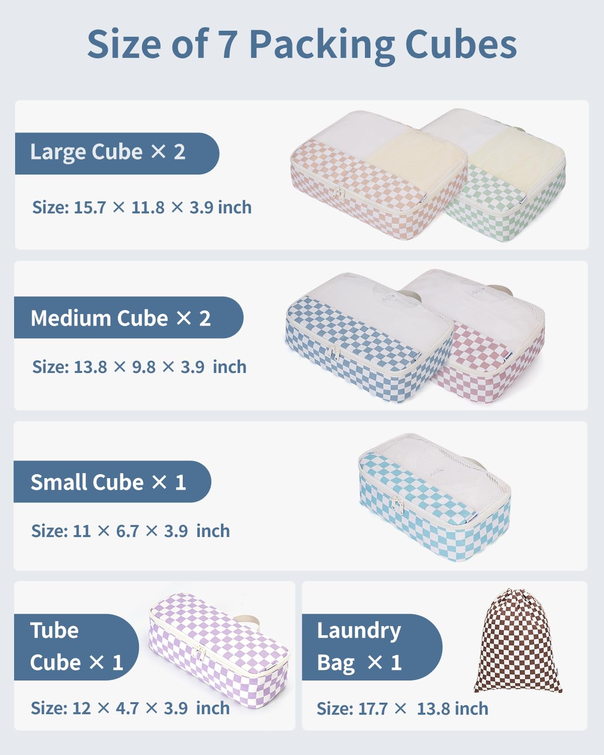 Narwey 7 Set Packing Cubes for Travel Carry on Suitcase Luggage Organizer Bags for Kids Women Men, Durable Packing Organizers Bag, Travel Essentials Accessories