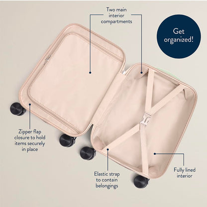 Itzy Ritzy Toddler Suitcase with Adjustable Handle, 360-Degree Spinner Wheels, 2 Interior Compartments and Hard Shell Design