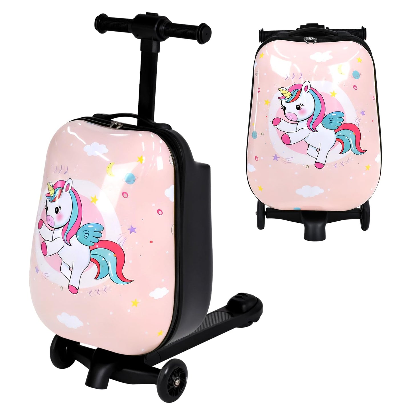 smilesun 4-in-1 Detachable Scooter Suitcase for Kids & Teens – 3D Owl/Dolphin Hardside Ride-On Luggage, Lightweight Foldable Design, Unique Travel Gift for Children