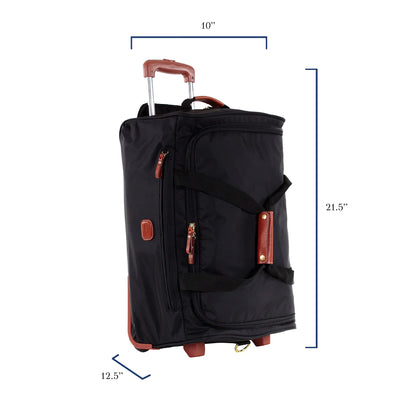 Bric’s X-Bag 21” Rolling Duffel, Water-Resistant Recycled Nylon Carry-On with Silent Wheels & Leather Details