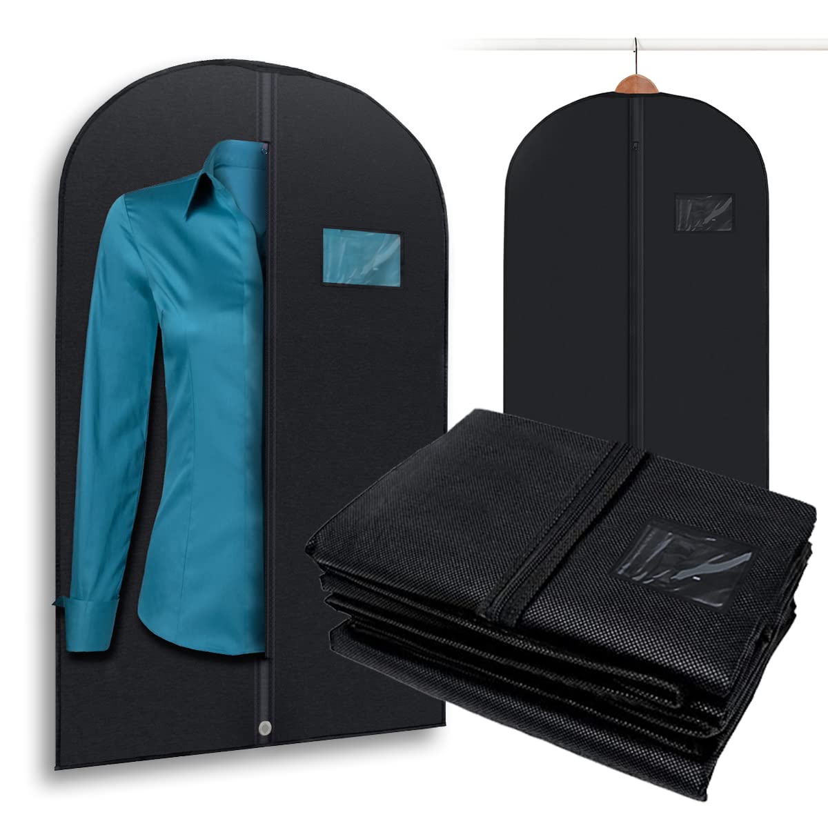 Plixio Garment Bags Suit Bag for Travel and Clothing Storage of Dresses, Dress Shirts, Coats— Includes Zipper and Transparent Window