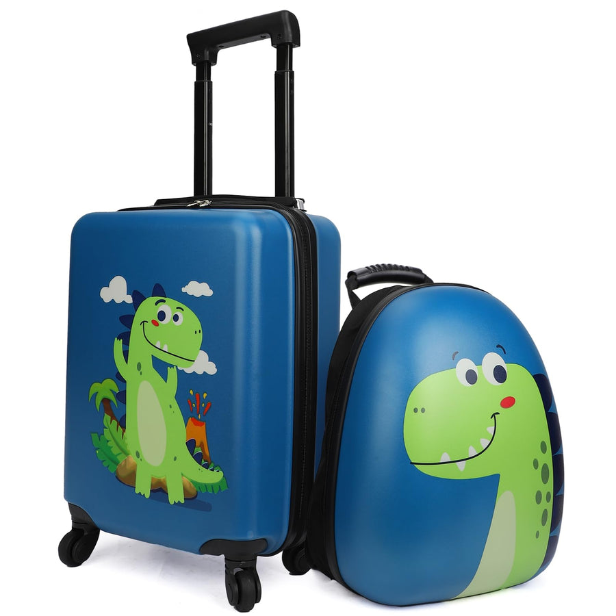 emissary Kids Luggage with Wheels, Hardside Toddler Carry On Suitcase Set, Lightweight Rolling Travel Bag for Boys and Girls, Airline Approved Travel Gifts - Dinosaur