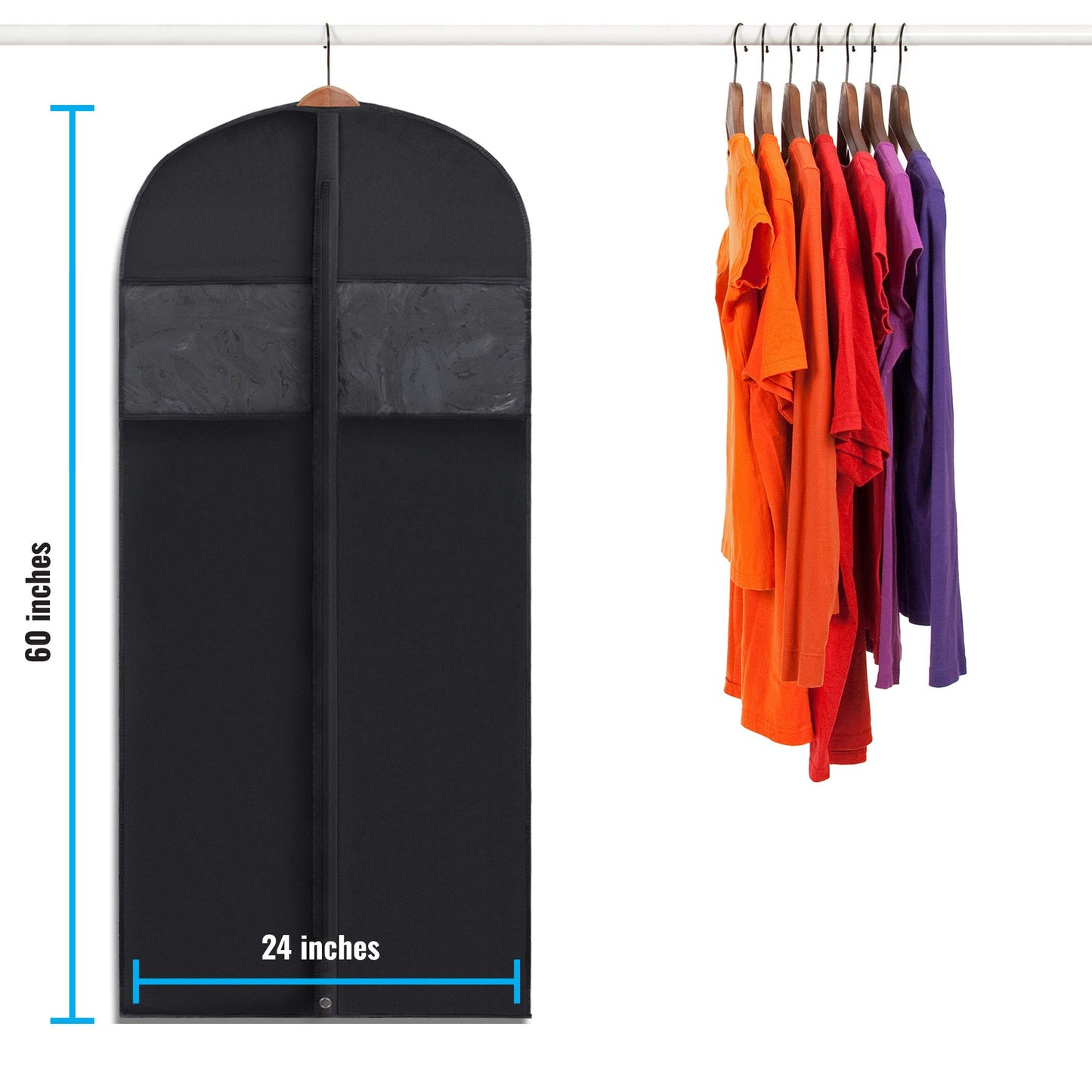 Plixio 60” Black Garment Bags for Hanging Clothes, Men Suit Bag for Travel and Clothing Closet Storage of Women Dress, Shirts, Coats, Suit Cover - Includes Zipper and Transparent Window