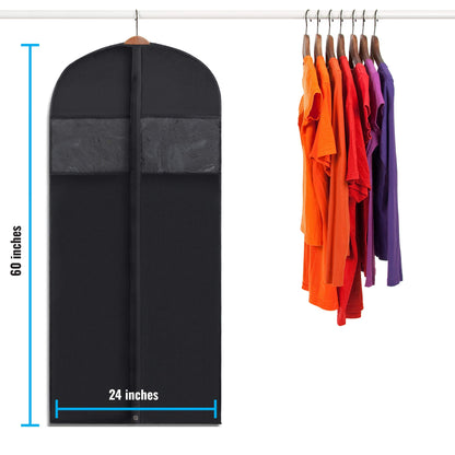 Plixio 60” Black Garment Bags for Hanging Clothes, Men Suit Bag for Travel and Clothing Closet Storage of Women Dress, Shirts, Coats, Suit Cover - Includes Zipper and Transparent Window