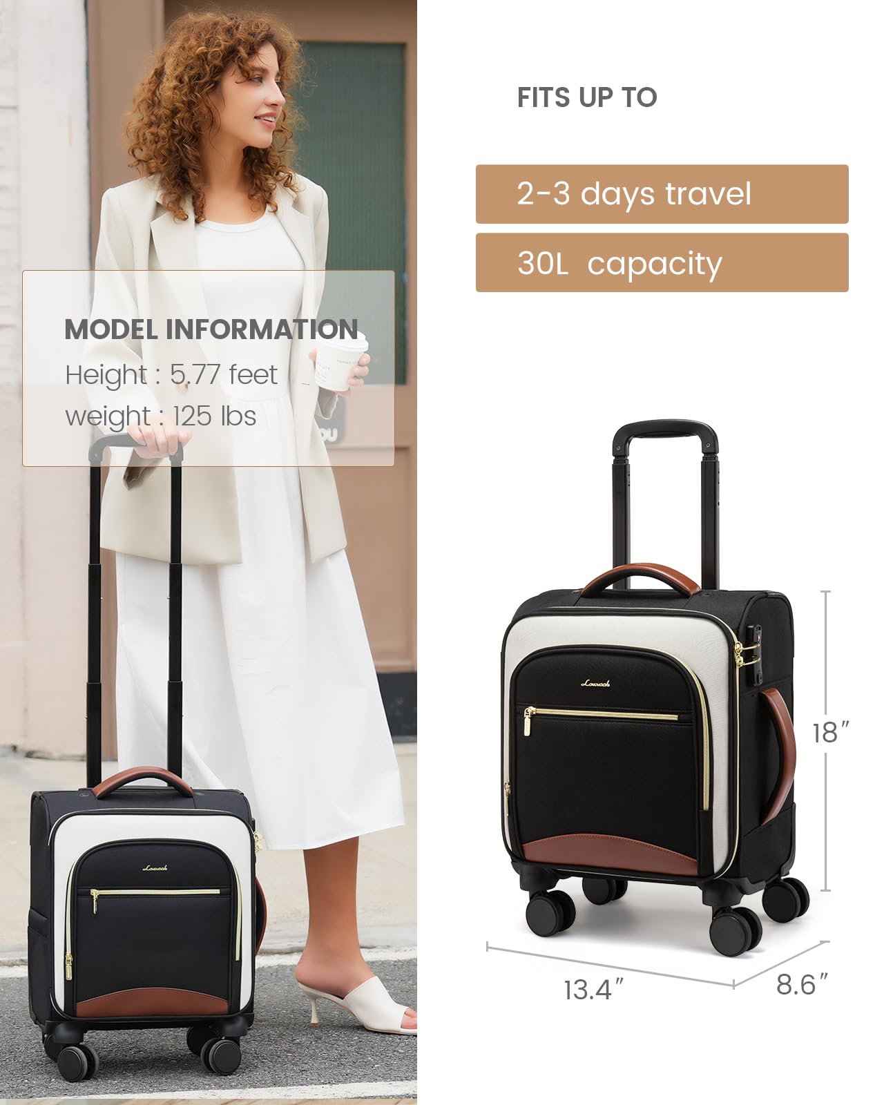 LOVEVOOK Carry on Luggage Lightweight Suitcase with DOUBLE Spinner Wheels and TSA Lock for Women