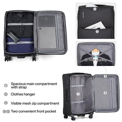 Hanke Softside Expandable Luggage 16/20/24/28 Inch Carry On Luggage for Travel Checked Luggage Suitcases with Wheels TSA Luggage Large Suitcase