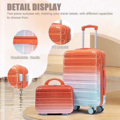 2 pcs/set PC Spinner Wheel Luggage with Gradient Color and Combination Lock