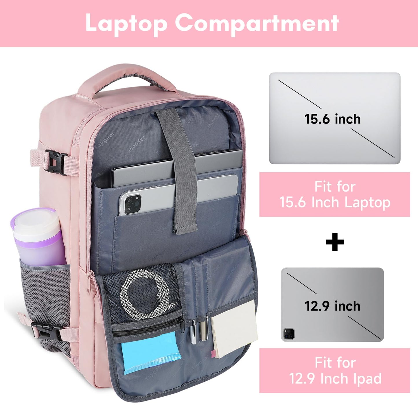 Taygeer Travel Backpack for Women Men, TSA Approved Carry On Backpack with USB Charging Port & Shoe Pouch