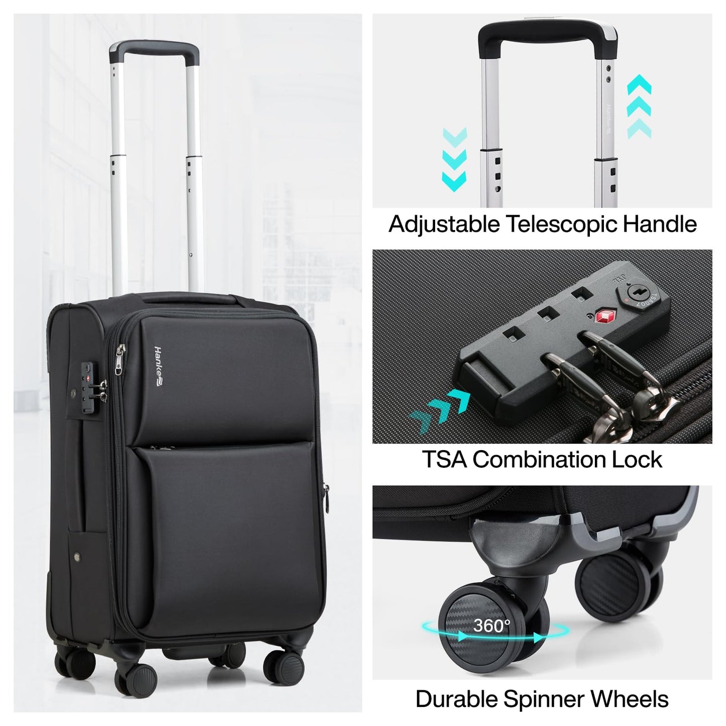 Hanke Softside Expandable Luggage 16/20/24/28 Inch Carry On Luggage for Travel Checked Luggage Suitcases with Wheels TSA Luggage Large Suitcase