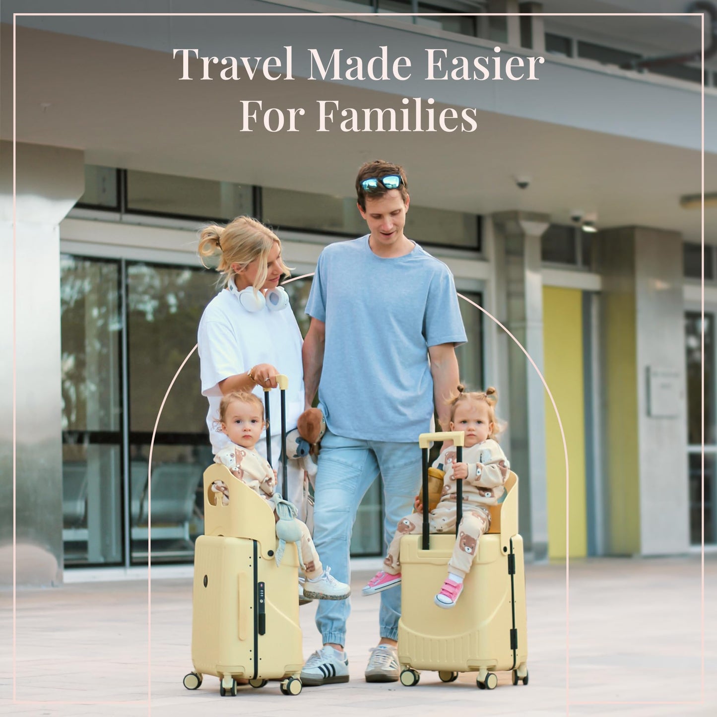 RAINRO & CO Butter Beige 20" Ride-On Carry-On Luggage for Kids & Adults with Built-In Seat, Spinner Wheels, and Secure TSA Lock – Durable Hardside Carry-On