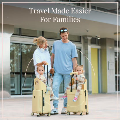 RAINRO & CO Butter Beige 20" Ride-On Carry-On Luggage for Kids & Adults with Built-In Seat, Spinner Wheels, and Secure TSA Lock – Durable Hardside Carry-On