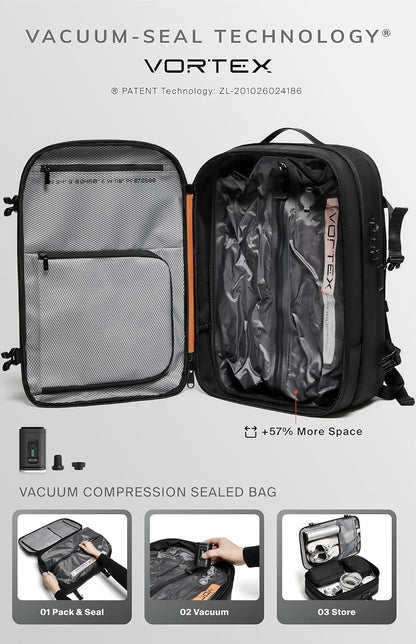 BlackVoyage Vortex Vacuum Seal Travel Backpack 60L Expandable Air Compression System Water Resistant TSA Lock Carry-On