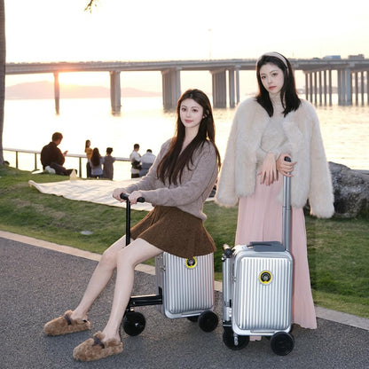 Silver Rideable Suitcase for Adults & Kids, 20" Carry On Electric Luggage with 250W Motor, 8 MPH, 5 Miles Range, Removable Battery, TSA Lock, USB Charging, Max Load 240 lbs