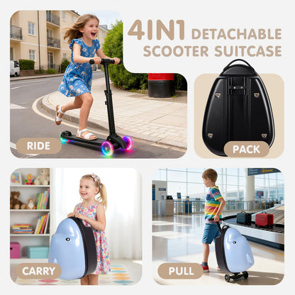 smilesun 4-in-1 Detachable Scooter Suitcase for Kids & Teens – 3D Owl/Dolphin Hardside Ride-On Luggage, Lightweight Foldable Design, Unique Travel Gift for Children
