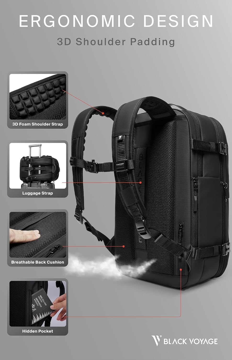 BlackVoyage Vortex Vacuum Seal Travel Backpack 60L Expandable Air Compression System Water Resistant TSA Lock Carry-On
