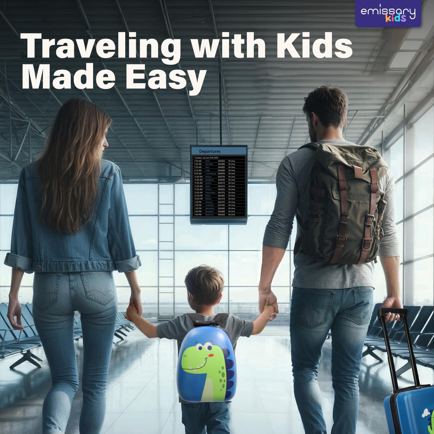 emissary Kids Luggage with Wheels, Hardside Toddler Carry On Suitcase Set, Lightweight Rolling Travel Bag for Boys and Girls, Airline Approved Travel Gifts - Dinosaur