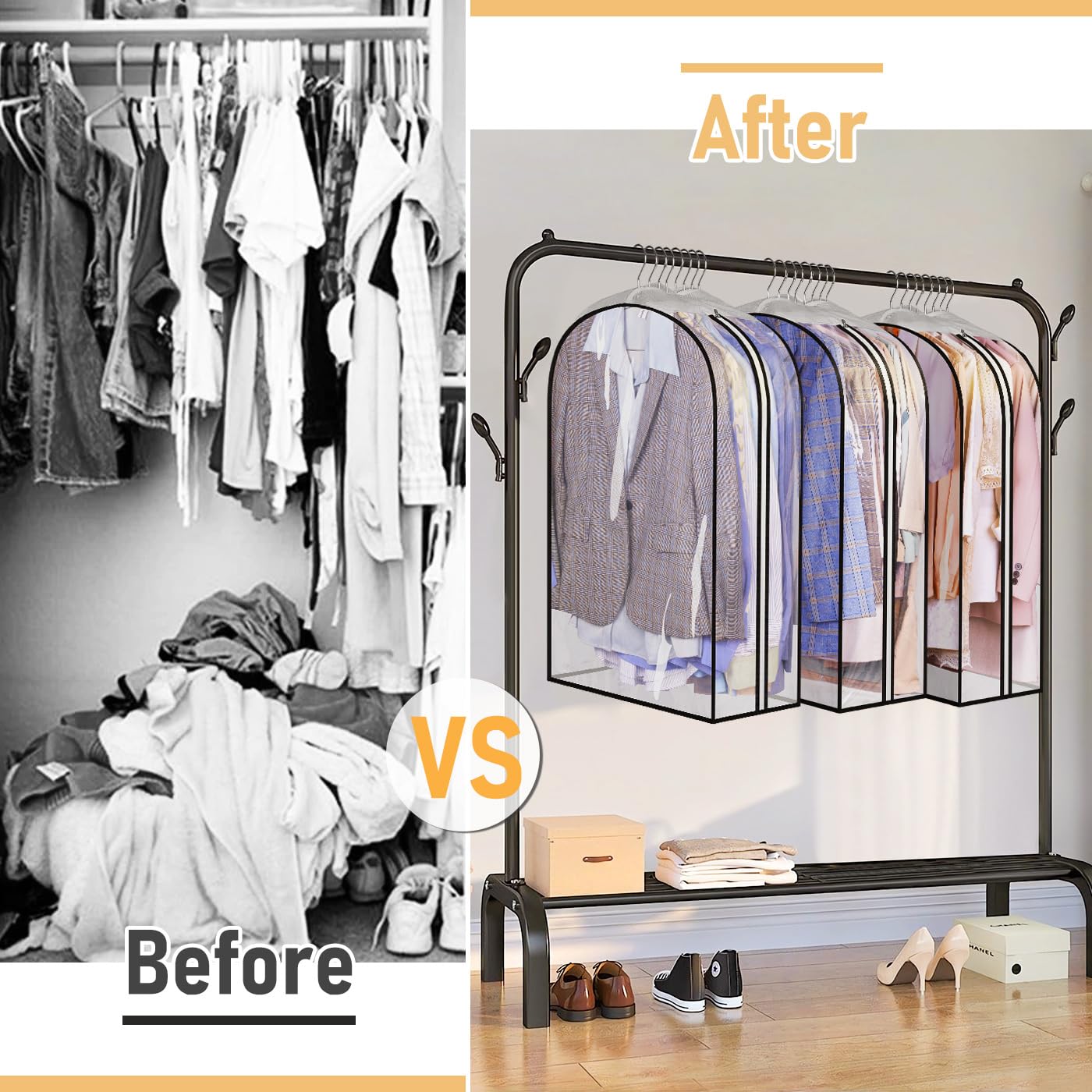 MISSLO 10" Gusseted All Clear Garment Bags for Hanging Clothes 40" Suit Bags for Closet Storage Hanging Clothes Storage Bags for Shirts, Coats, Dresses, 3 Packs