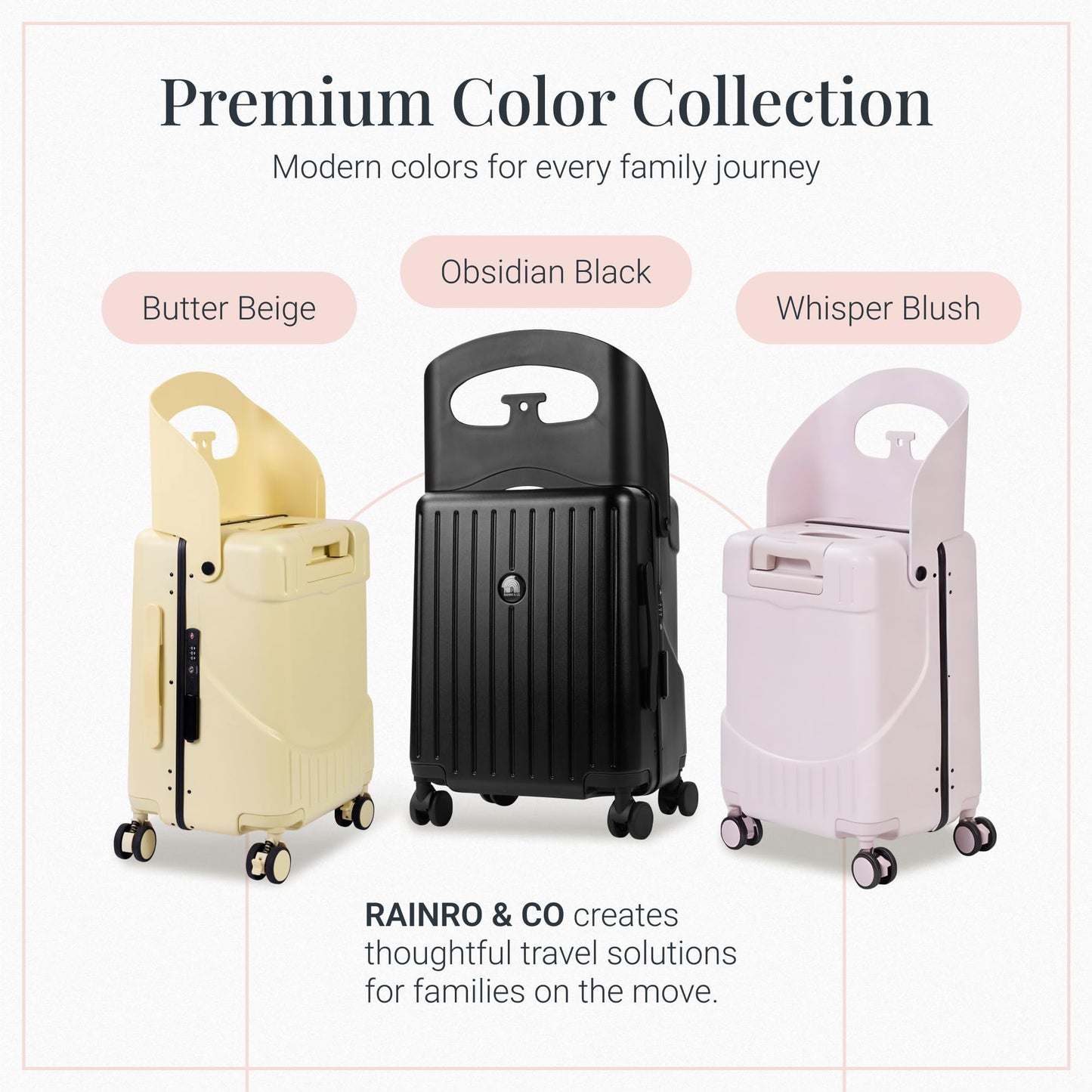 RAINRO & CO Butter Beige 20" Ride-On Carry-On Luggage for Kids & Adults with Built-In Seat, Spinner Wheels, and Secure TSA Lock – Durable Hardside Carry-On