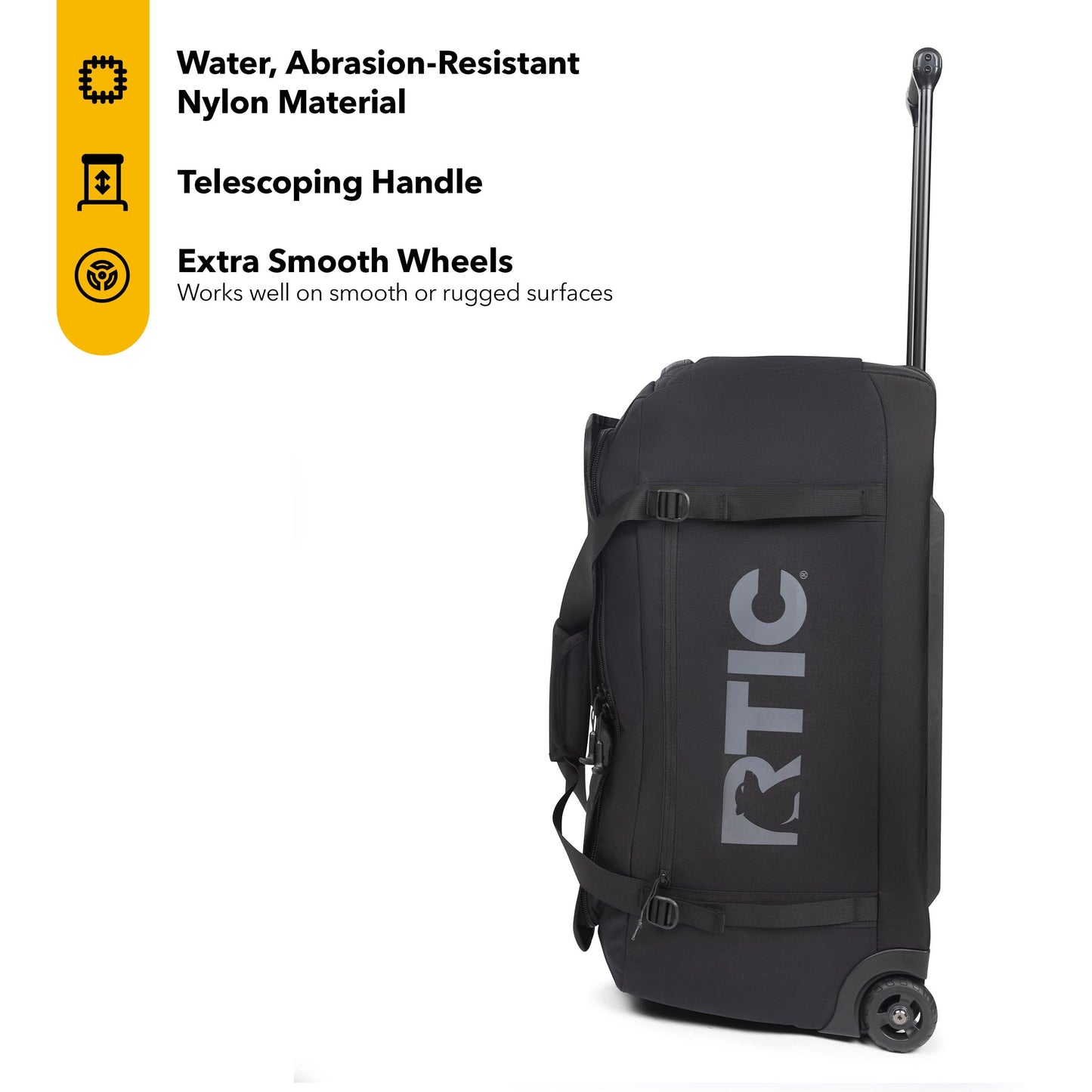 RTIC Road Trip Rolling Duffle Bag with Wheels for Men and Women, Traveling Tote for Camp, Travel, Gym, Weekender, Camping, Overnight Carry On, Sports, Spacious, Water Resistant
