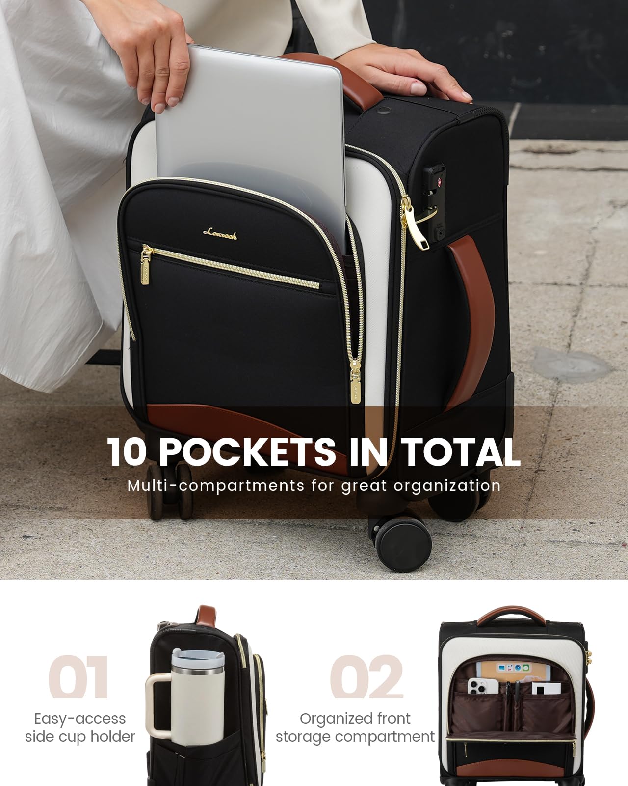 LOVEVOOK Carry on Luggage Lightweight Suitcase with DOUBLE Spinner Wheels and TSA Lock for Women