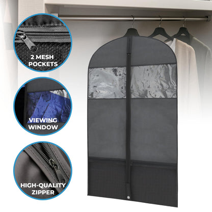 Plixio Garment Bags Suit Bag for Travel and Clothing Storage of Dresses, Dress Shirts, Coats— Includes Zipper and Transparent Window
