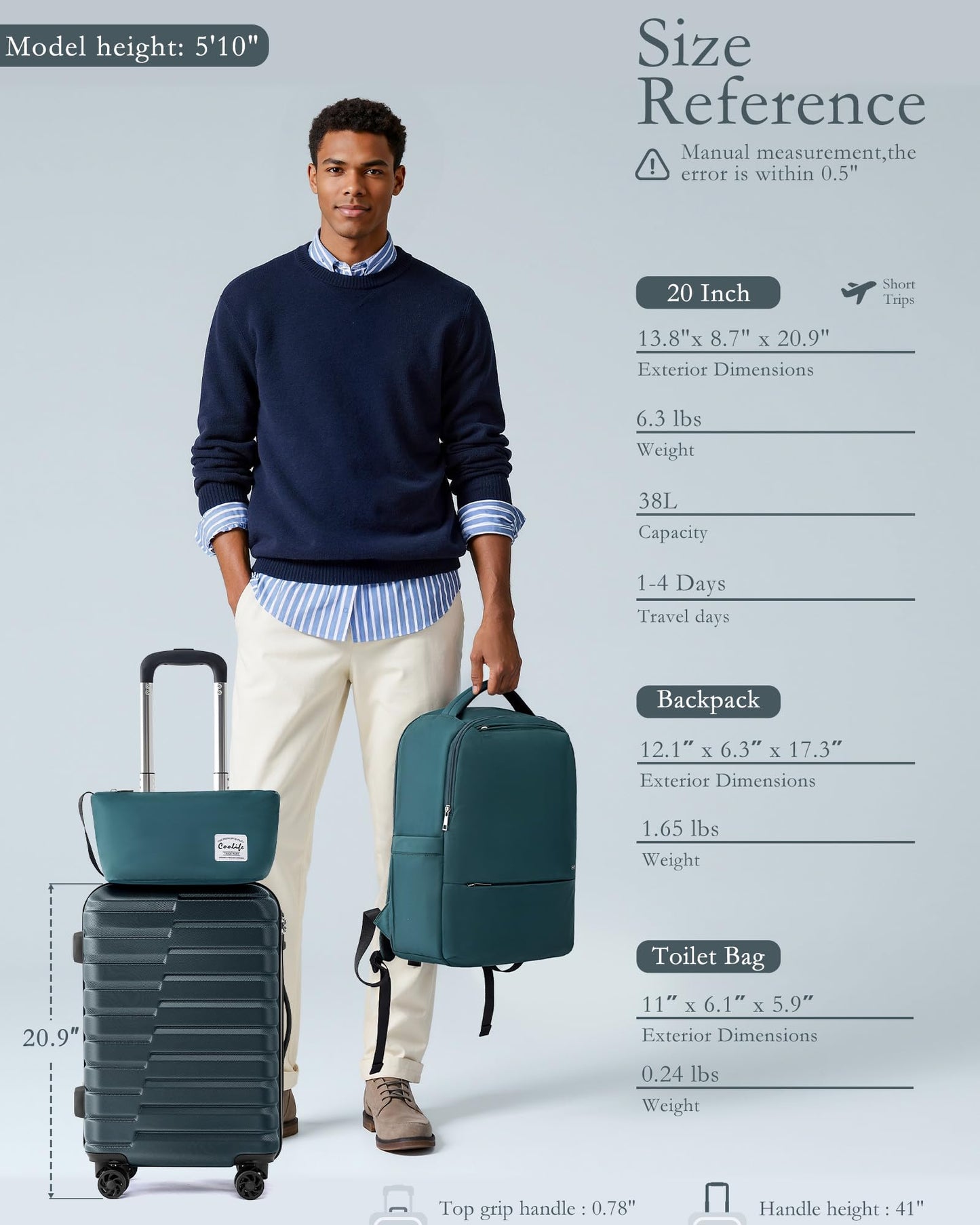 Coolife Luggage Suitcase Luggage set PC ABS TSA Lock Spinner Carry on 3 Piece Sets