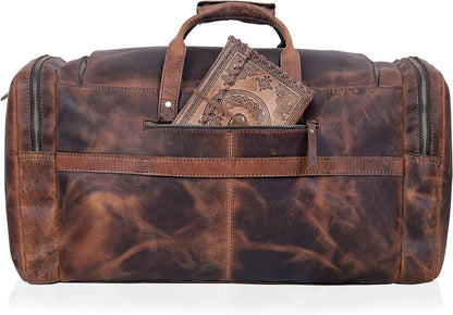 28" Vintage Duffel Classic Style with Modern Outlook Retro Thick Full Grain Cowhide Handmade Airplane Underseat Carry On Bags Leather Gym Overnight Luggage Bag