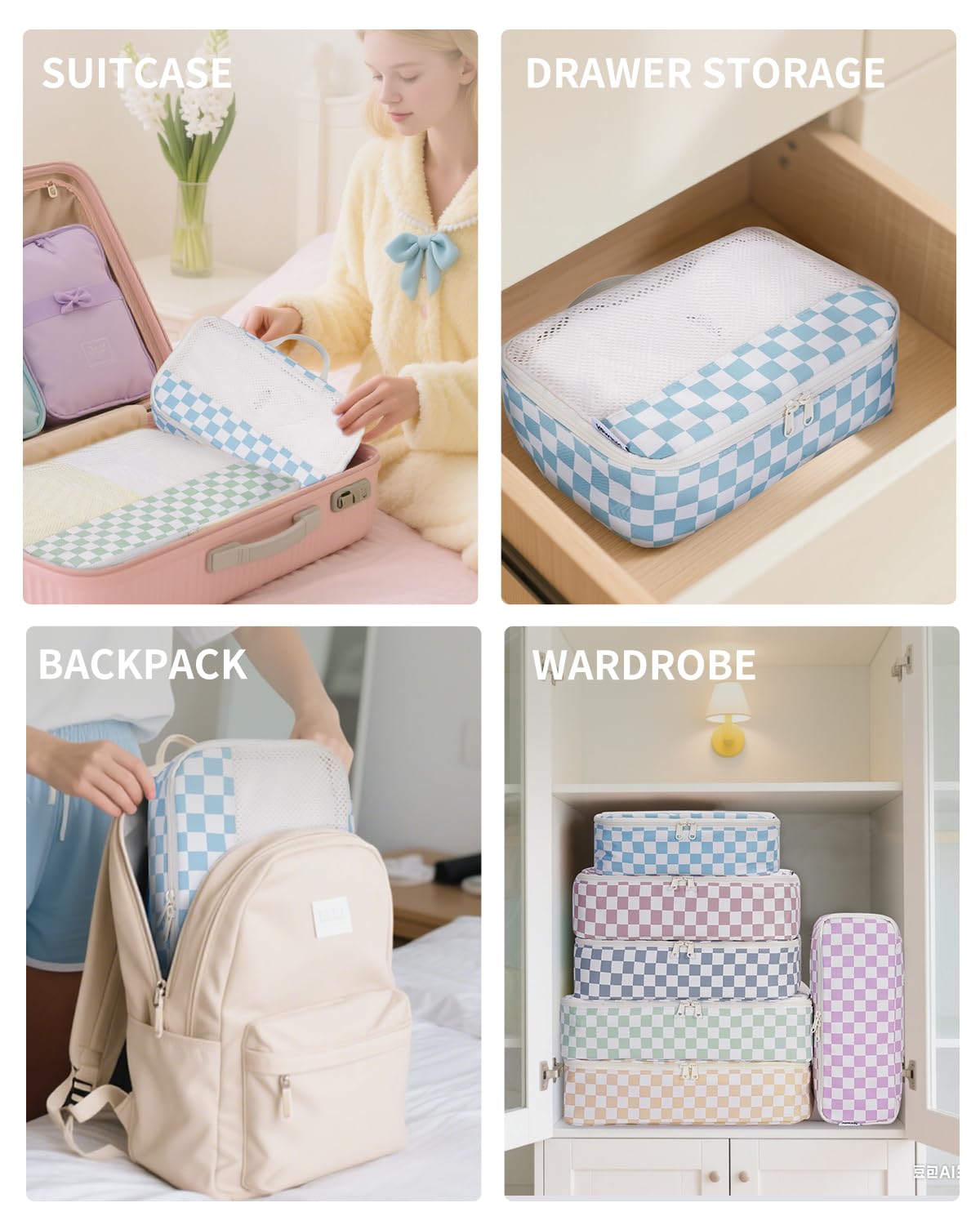 Narwey 7 Set Packing Cubes for Travel Carry on Suitcase Luggage Organizer Bags for Kids Women Men, Durable Packing Organizers Bag, Travel Essentials Accessories