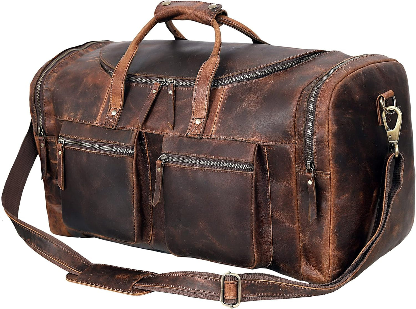 28" Vintage Duffel Classic Style with Modern Outlook Retro Thick Full Grain Cowhide Handmade Airplane Underseat Carry On Bags Leather Gym Overnight Luggage Bag