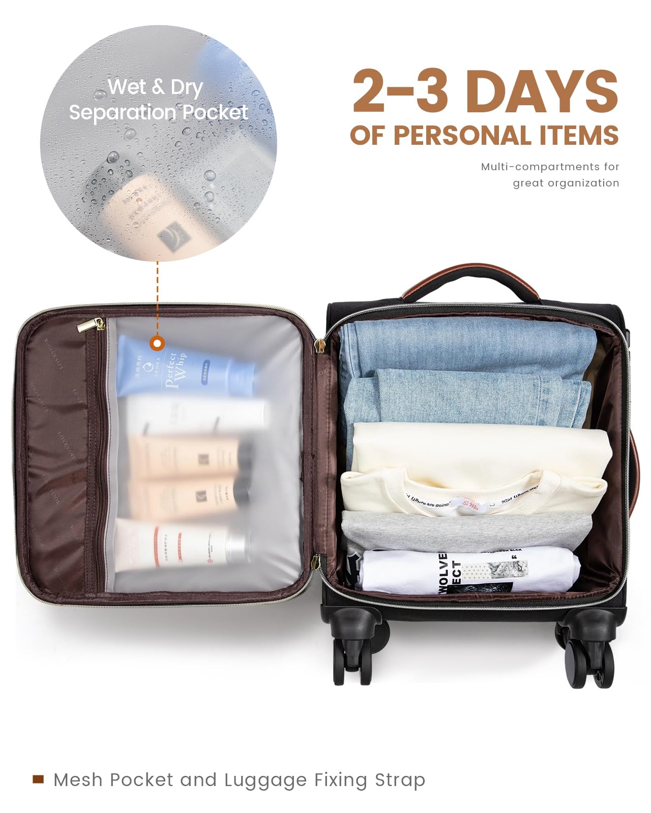LOVEVOOK Carry on Luggage Lightweight Suitcase with DOUBLE Spinner Wheels and TSA Lock for Women