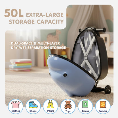 smilesun 4-in-1 Detachable Scooter Suitcase for Kids & Teens – 3D Owl/Dolphin Hardside Ride-On Luggage, Lightweight Foldable Design, Unique Travel Gift for Children