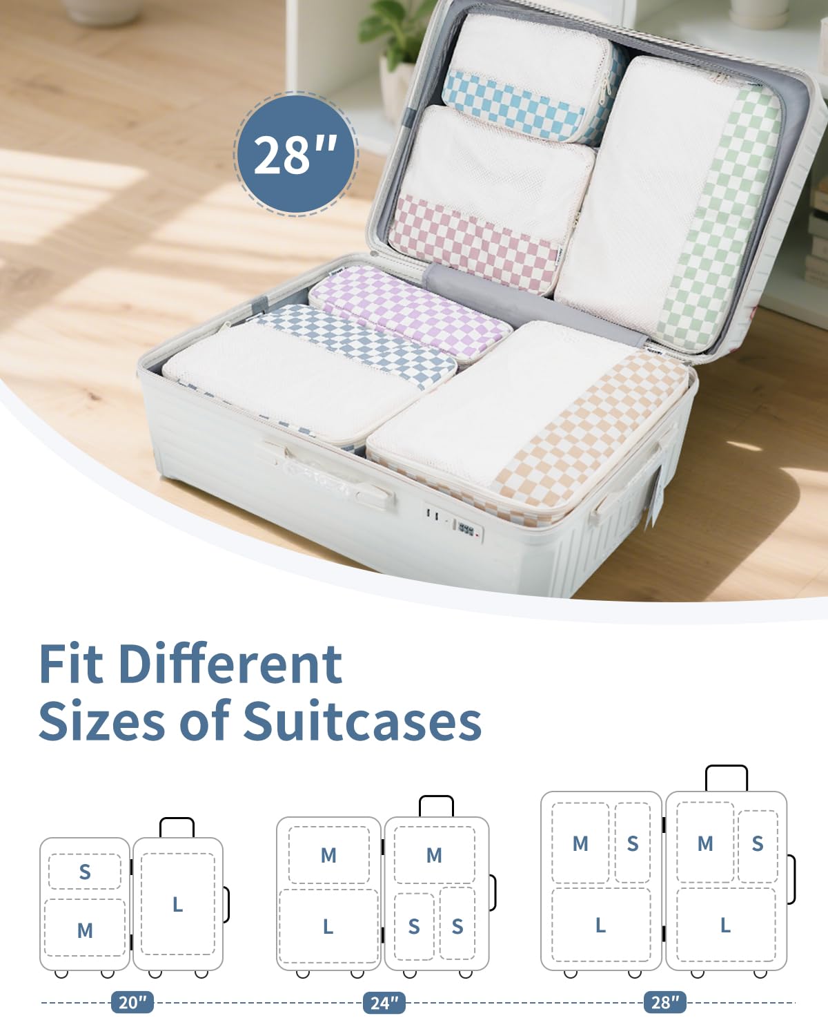 Narwey 7 Set Packing Cubes for Travel Carry on Suitcase Luggage Organizer Bags for Kids Women Men, Durable Packing Organizers Bag, Travel Essentials Accessories