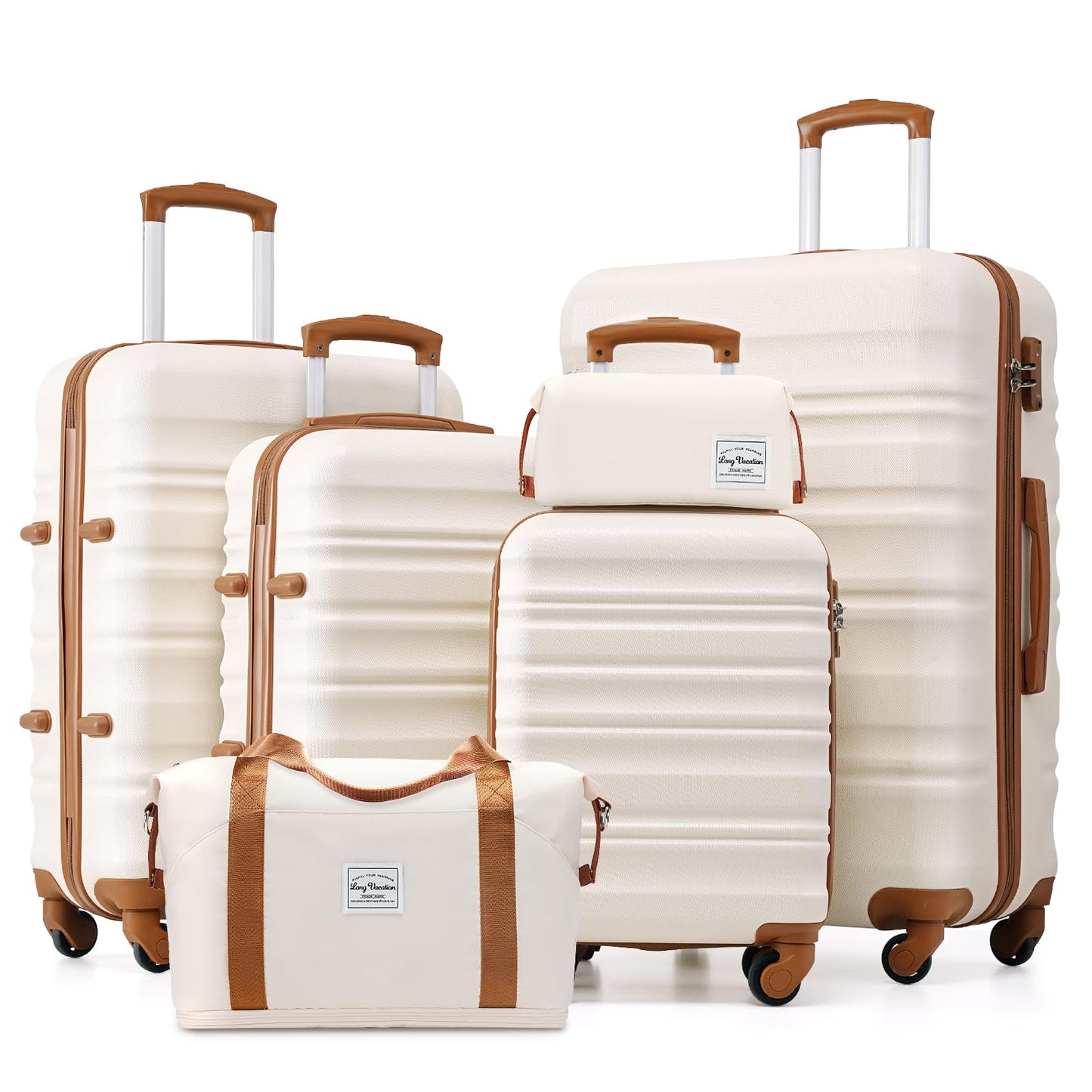 LONG VACATION Luggage Set 4 Piece Luggage Set ABS hardshell TSA Lock Spinner Wheels Luggage Carry on Suitcase