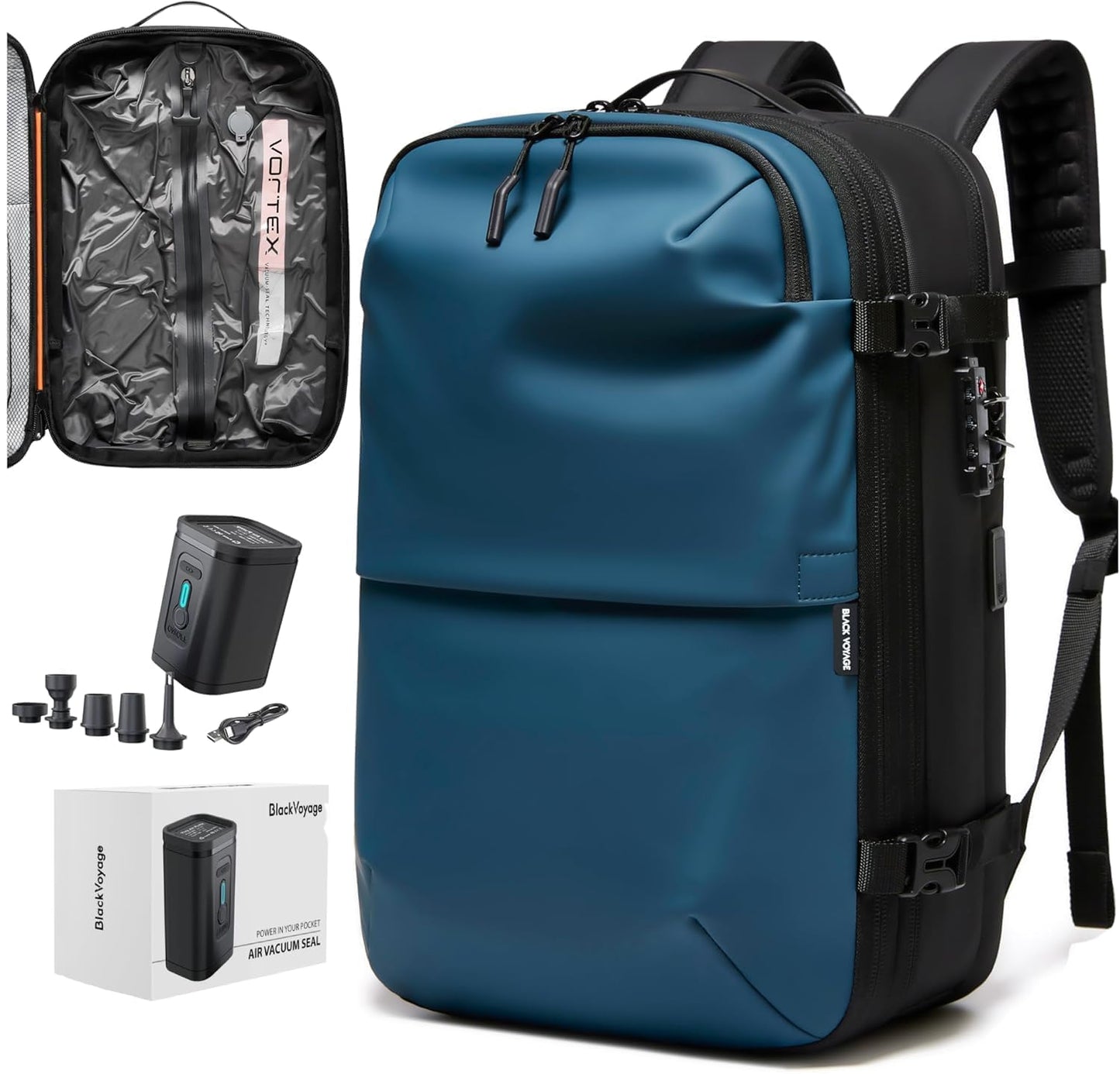 BlackVoyage Vortex Vacuum Seal Travel Backpack 60L Expandable Air Compression System Water Resistant TSA Lock Carry-On