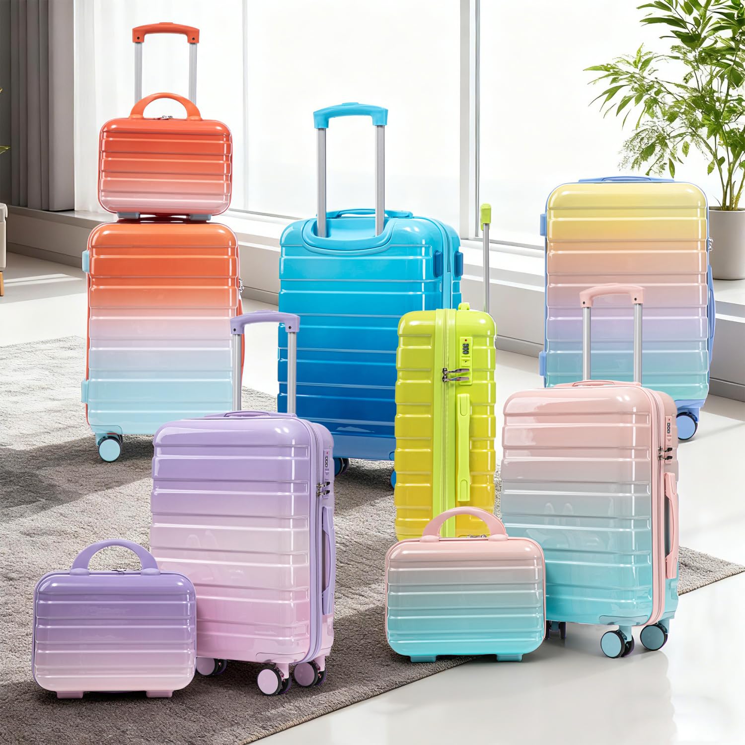 2 pcs/set PC Spinner Wheel Luggage with Gradient Color and Combination Lock