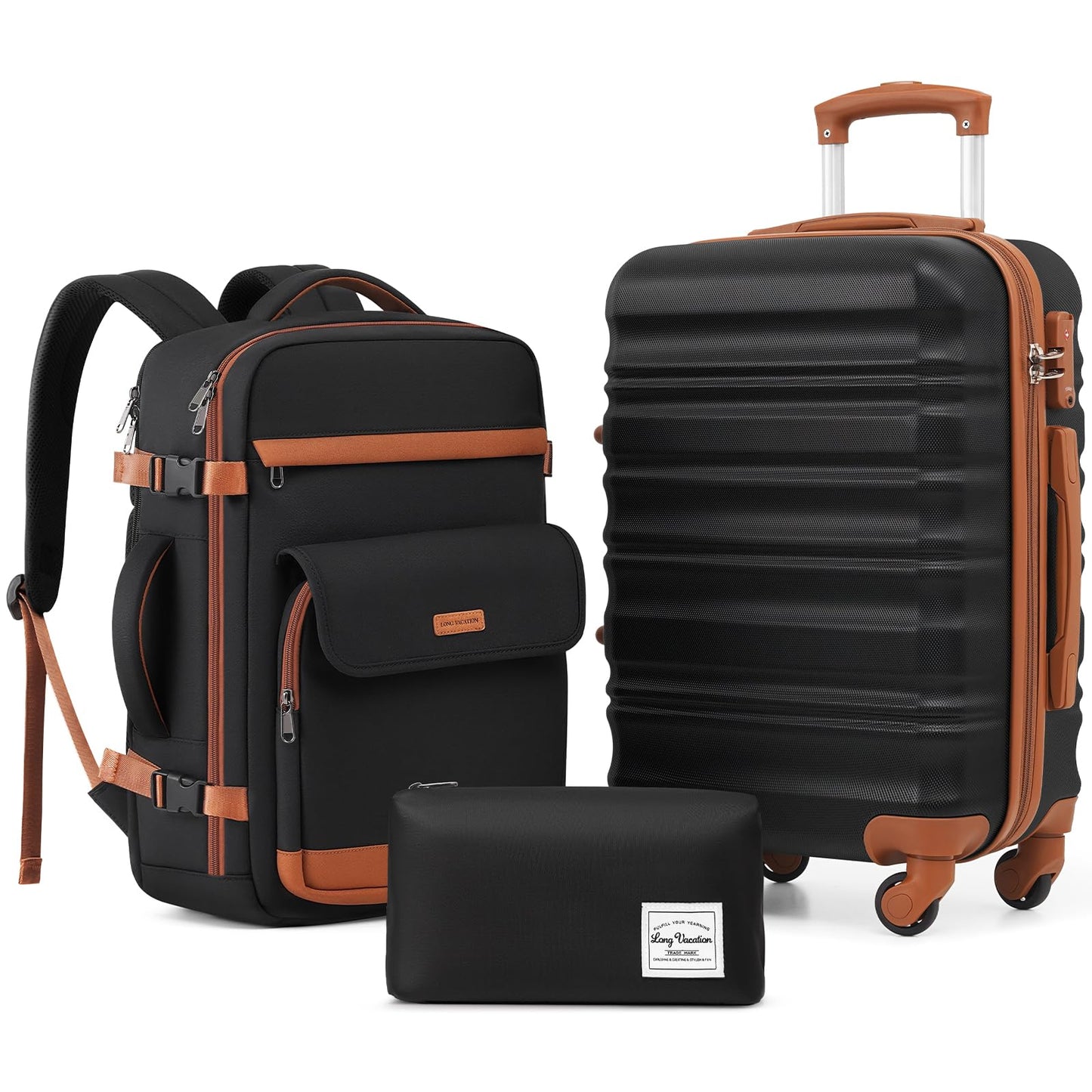 LONG VACATION Luggage Set 4 Piece Luggage Set ABS hardshell TSA Lock Spinner Wheels Luggage Carry on Suitcase