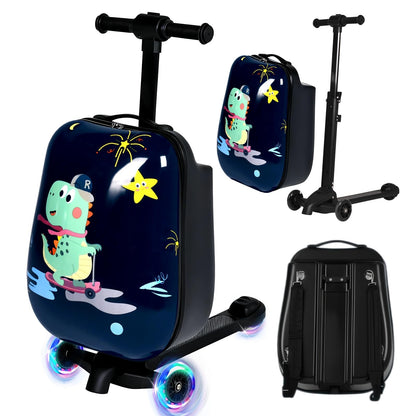 smilesun 4-in-1 Detachable Scooter Suitcase for Kids & Teens – 3D Owl/Dolphin Hardside Ride-On Luggage, Lightweight Foldable Design, Unique Travel Gift for Children
